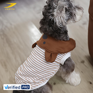 Vêtements d'é<span class=keywords><strong>t</strong></span>é en gros pour chiens : <span class=keywords><strong>T</strong></span>-shirts sans manches en coton rayé pour animaux de compagnie avec col à oreilles de dessin animé mignon, tailles personnalisables - Product Image 1