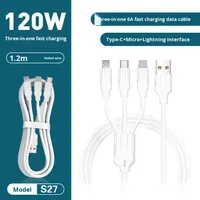 Câble de charge 3-en-1 super rapide 100W Micro USB 3.0 Type C en TPE 1,2m Chargeur rapide universel pour Android/iOS Imprimante