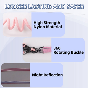 Guinzaglio Doppio per Cani con Rotazione a 360° Anti-Groviglio, Corda in Nylon Resistente, Regolabile, Morbido, Durevole, con Stampa Riflettente per 2 Cani - Product Image 2