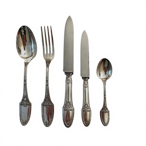 <b>Vintage</b> Style Dining Table Decoration Silver Flatware Sets 5 Pcs For Tableware Use Food Grade Antique <b>Cutlery</b> Set Custom Logo - Product Image 1