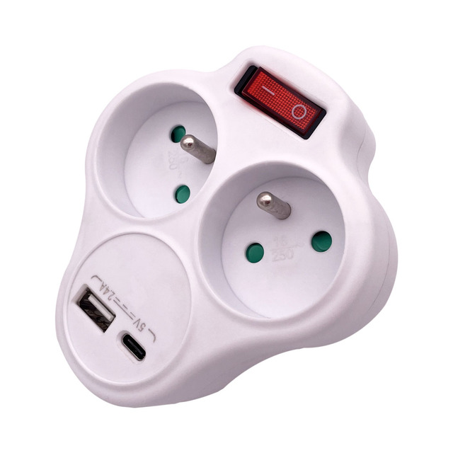CE Certificate Passed 2 Sockets Type c Adapter with Switch