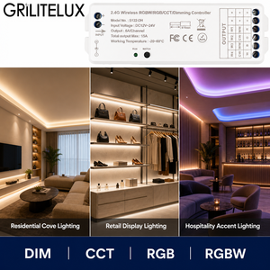 ตัวควบคุม LED RF 2.4GHz รุ่น S122-DH DC12-24V 4CH 6A/CH สูงสุด 15A 4-in-1 ควบคุมสีเดียว CCT RGB RGBW สำหรับไฟ LED Strip RGBW - Product Image 5