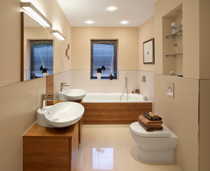 Tocador de baño de madera contrachapada RTA de estilo europeo Proveedor vietnamita elegante de alta calidad con laca de carcasa de acero inoxidable - Product Image 2