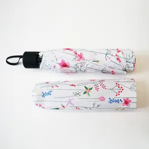 Ручной открытый закрытый дождь с цифровой печатью Красивый внутри цветок цветочный белый зонтик портативный зонтик от солнца три складных дорожных зонтиков