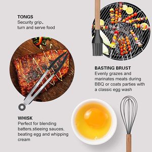 Ustensiles de cuisine, accessoires de cuisine, spatule résistante à la chaleur, ensemble d'ustensiles de cuisine en silicone avec manche en bois - Product Image 5