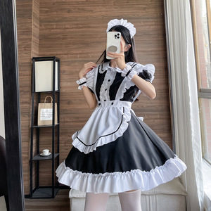 Maid Outfit Japanese Style Black Short Sleeve Lace Dress Women Adult Costume Role Play Uniform - Product Image 3