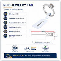Etiqueta RFID UHF Impinj M830 para Joyería, Mini, Compatible con EPC Gen2 ISO 18000-6C, Resistente al Agua, para Inventario Diario de Oro y Barras de Oro