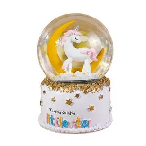 Ceramic Carousel Music Box Color Changing Led Light Music Snowball Gift Birthday Snow Globe Music box
