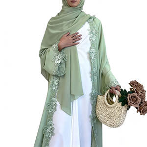 عباءات نسائية إسلامية مخصصة بمقاسات كبيرة للربيع، فساتين طويلة الأكمام مريحة من الشيفون الصلب بتصميم دبي - Product Image 2