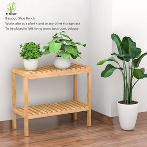 Solid Wood Shoe <b>Bench</b> With Storage Shelf Minimalist Design For Entryway Adults And Elderly 60x26x53 Cm Bamboo Color - Product Image 2