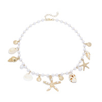 KAMMY Ensemble de breloques tendance bohème pour femme, en acier inoxydable plaqué or 18 carats, avec étoile de mer, hippocampe, coquillage et perle, idéal pour l'été