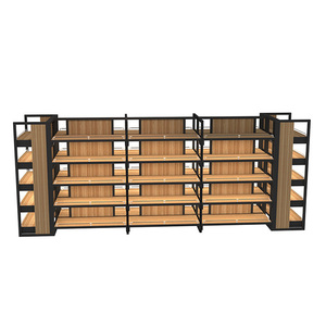 Étagère de supermarché moderne en bois, présentoir gondole de luxe en métal avec armoire de rangement pour magasin de détail - Product Image 6