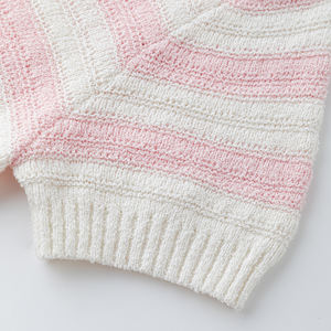 سترة بولو محبوكة مخصصة بأزرار مخططة وردية وبيضاء بياقة قصيرة الأكمام من القطن محبوك - Product Image 5