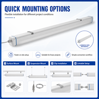Luminaire Tri-Proof Interconnectable par Câblage avec Entrée de Câble Double Extrémité, Indice de Protection IP65, Garantie 5 Ans pour Rangées Continues, Entrepôts et Ateliers