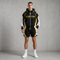 Ensemble de survêtement personnalisé pour homme, survêtement patchwork, coupe-vent court d'été, sweats à capuche amples zippés, shorts de sport assortis