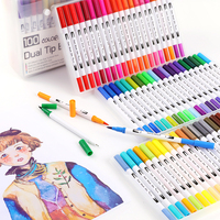 M06 Meilleures ventes 12, 24, 36, 48, 100 pièces Marqueurs à pointe sèche, stylos de couleur, marqueurs double pointe imperméables, feutres fins pour calligraphie