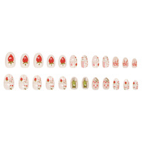 Ovale nagels met bloemenprint, korte crèmewitte opzetnagels, ABS, machinaal gemaakt, 24 stuks, schattige nepnagels met strikjes voor vrouwen