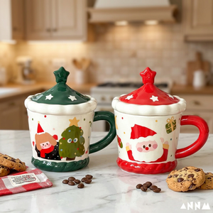 Mug à café en céramique de Noël de 480 ml avec couvercle - Réutilisable, sans danger pour les aliments, adapté aux boissons chaudes, cadeau promotionnel - Product Image 2