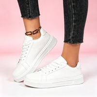 Chaussures de sport pour femmes en PU blanc à bout rond, semelle intermédiaire EVA amortie, semelle extérieure en caoutchouc, toutes saisons, confortables et tendance