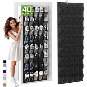 Organisateur de chaussures à suspendre sur la porte, 40 poches, en maille respirante, pour le rangement des chaussures derrière les portes ou sur les murs, noir - Product Image 1