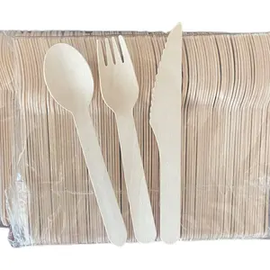 Compostable vintage ahşap kaşık çatal bıçak tek kullanımlık çatal bıçak kaşık seti