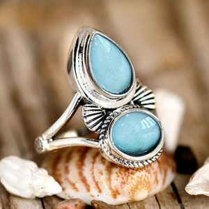 Bague Goutte d'Eau Argentée A082 avec Pierre Bleue, Bijoux Unisexe, Autres Bijoux - Product Image 1