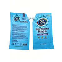 Pochettes souples personnalisées en PE recyclé de 500 ml et 1 L avec bec verseur pour emballage de lessive en poudre, liquide vaisselle et détergent
