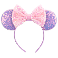 Accessoires de cheveux pour filles, décoration de fête princesse scintillante, oreilles de souris à paillettes violettes, bandeau à nœud