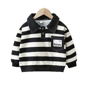 Sweat-shirt rayé pour garçons, nouvelle collection printemps-automne 2026, style élégant, vêtements décontractés pour bébés, haut polo pour enfants printemps-automne - Product Image 3