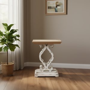PARISLOFT Table console rustique en bois 19,8 L x 27,5 H avec étagère et base sur piétement, meuble de salon marron antique et blanc - Product Image 2