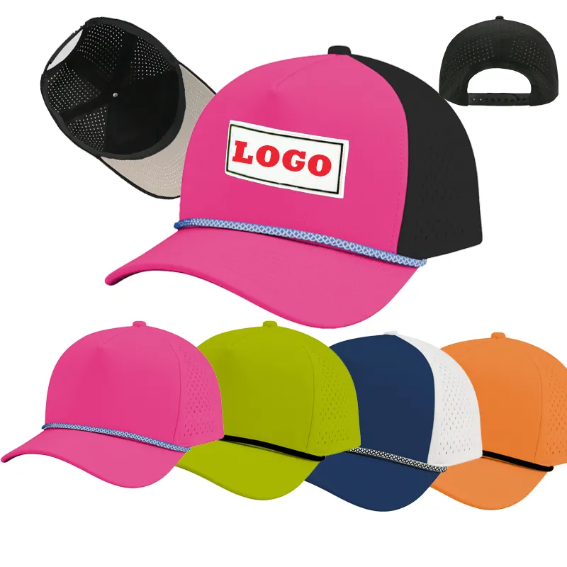 Round rubber patch pvc hats solid color embroidery logo beach waterproof perforated hat 5 panel pvc lightweight hats for men