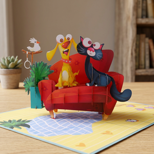 Viet Craft Best Seller Handicraft Paper Gift Bag Custom Design <b>Dog</b> Cat <b>Sofa</b> Pop up Card Gift Giving Cartoon Digital Printing - Product Image 1