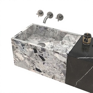 ชุดก๊อกน้ำติดผนังแบบโมเดิร์น เหล็กหล่อ อ่างล้างหน้าคอนกรีต อ่างหินอ่อนเทอร์ราซโซ่ รุ่น OEM WS-2009A สีด้าน ตัดกันอย่างลงตัวสำหรับห้องน้ำ - Product Image 1