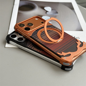 Coque de téléphone en acrylique à motif fibre de haute qualité avec support magnétique 360 et cadre en aluminium pour iPhone 14 15 16 17 Pro Max - Product Image 5