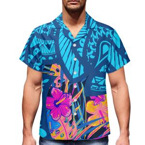 Bleu Hawaii t-shirts Fiesta Camisa été Hawaiana Algodon Para Hombre Chemise <span class=keywords><strong>Hawaienne</strong></span> Aloha plage hommes Tropical chemise décontractée - Product Image 2