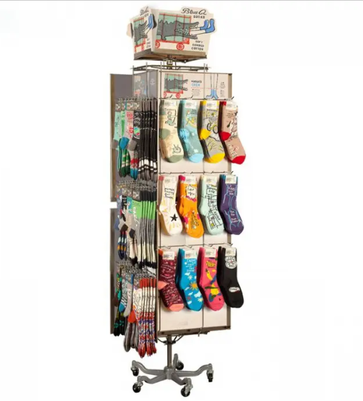 Bvis Customized Metal Sock Rotating Hanging Floor Standing Display Rack Storage Customized Color Logo Modern Design for Retail