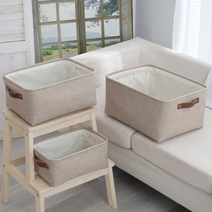 Grands paniers <span class=keywords><strong>de</strong></span> rangement rectangulaires pliables en tissu <span class=keywords><strong>de</strong></span> lin, multifonctionnels, écologiques, durables, sécuritaires et peu encombrants, avec poignée pour - Product Image 3