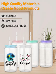 Bicchieri in Vetro Borosilicato Riutilizzabili da 16 OZ per Adulti, Trasparenti Satinati, con Coperchi in Acrilico, per Birra e Regali Fai-da-Te - Product Image 5