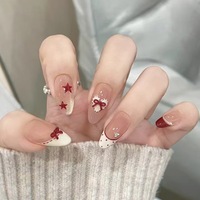 Uñas Postizas para el Día de San Valentín, Diseño de Corazón Rosa y Beso Rojo, 24 Piezas, Uñas Postizas Románticas para una Cita Nocturna