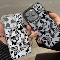 Coque de téléphone magnétique rétro papillon macaron pour iPhone 16 15 17 18 Pro Max, coque antichoc mate