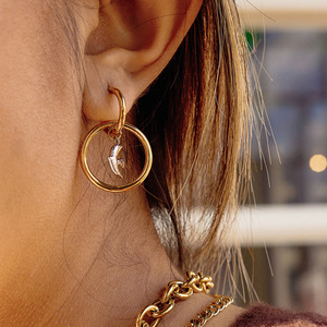 Aros de Oro de 18K con Dije de Pájaro en Acero Inoxidable, Diseño Geométrico, para Uso Diario - Product Image 2