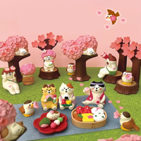 Figurine de chat fée en résine peinte à la main en gros, série pique-nique fleurs de cerisier, mini ornement décoratif pour la maison, cadeau