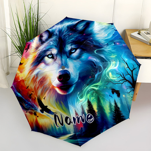 1 Pieza, Sin Pedido Mínimo, Paraguas Plegable Personalizado con Nombre de Lobo Arcoíris, Regalo de Animal Salvaje, Impresión UV, Pedido Individual, Regenschirm Mit Foto - Product Image 4
