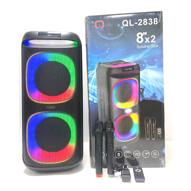Wireless Blue-tooth Dual 8 Inch Supper Bass Karaoke Speaker With Wireless Microphone Portable Woofer BT Speaker DJ Party Speaker