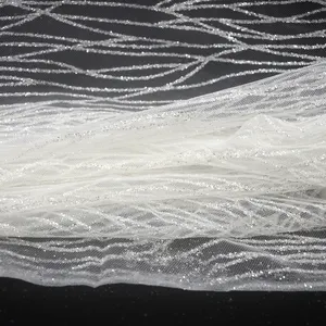 CYG-WJ-10040 soft tulle glitter sparkle shiny tulle mesh strip pattern wedding bridal dress fabric for evening wear dres