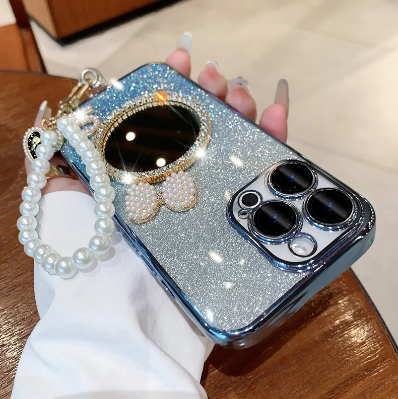 새로운 럭셔리 블링 크리스탈 다이아몬드 미러 라인 석 보호 수제 전화 케이스 아이폰 11 12 13 14 15 프로 맥스 전화 커버