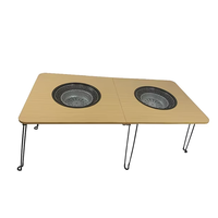 Table de barbecue de camping rectangulaire pliable portable en métal moderne d'extérieur avec deux fours à charbon