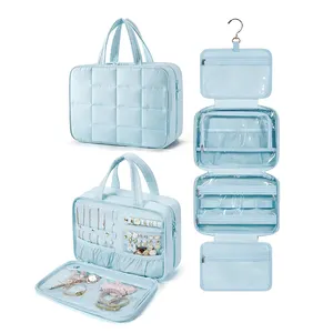 Grote Capaciteit Vrouwen Handbagage Gezwollen Make-Up Make-Up Tas Organiseren Hangende Reis Toilettas Met Sieraden Organizer