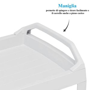 Chariot de jardin en plastique avec roues 53x74x73 cm, chariot extérieur blanc à 2 étagères - Product Image 5