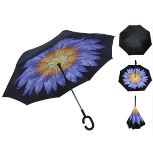 Guarda-chuva personalizado de duas camadas, guarda-chuva invertido com forma c de forma popular promoção/